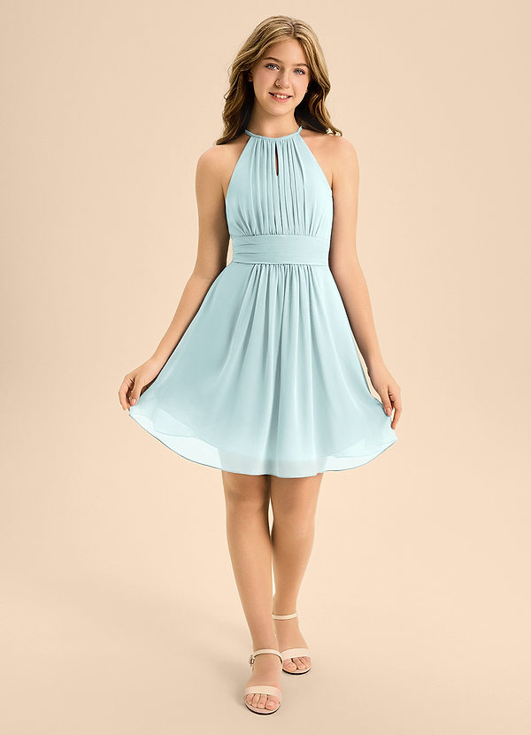 Azazie Bonnie Junior Mist A-Line Pleated Chiffon Dress image1