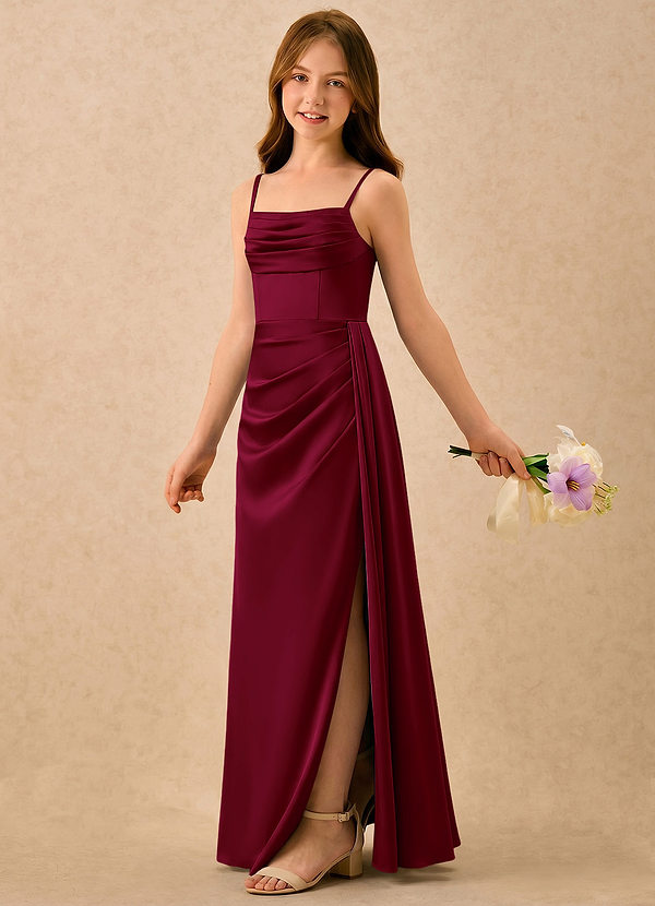 Azazie Shyla Girls Formal Bloemenmeisjesjurken Kolom Jurk van Stretch Satijn Geplooid Bourgondië image1