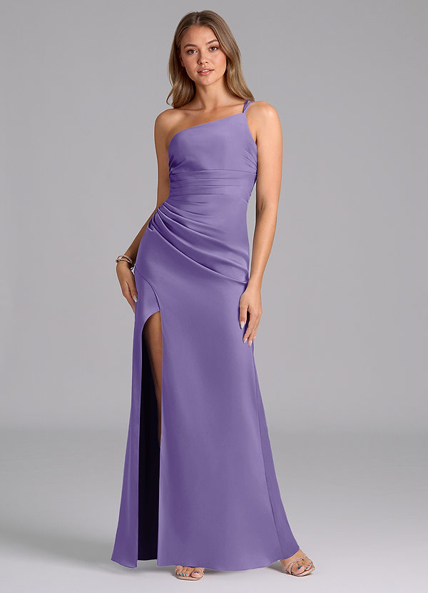 Azazie Eren Vestidos de Dama de Honor Vestido Taiti de Cetim elástico de sereia com Ombro Único image1