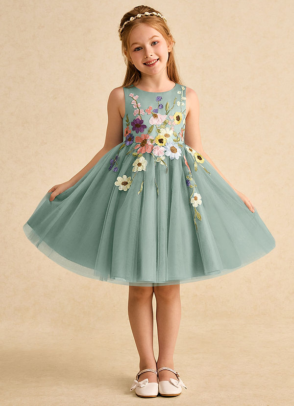Azazie Prima Flower Girl Dresses Silver Sage A-Line Bow Tulle Dress image1