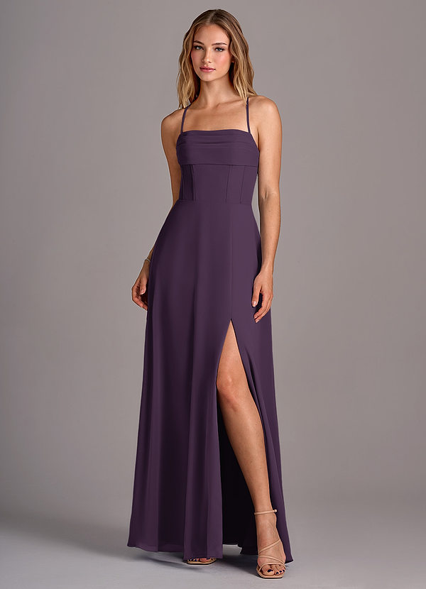 Azazie Carolyn Brudtärneklänningar Klänning av A-Linje i Chiffong Plisserad Plommon image1