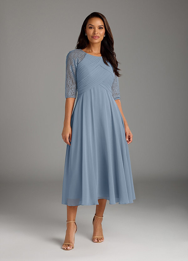 Azazie Dorothea Mother of the Brides Dresses Dusty Blue A-Line Scoop lace Chiffon Dress image1