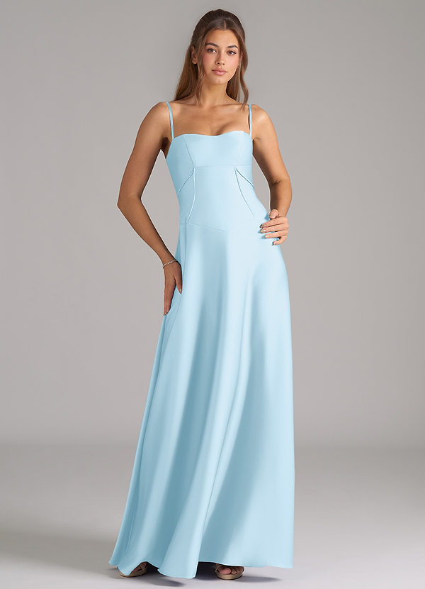 Azazie Valentine Suknie dla druhen Linia A Gorset Satyna elastyczna Do ziemi Sukienka image1