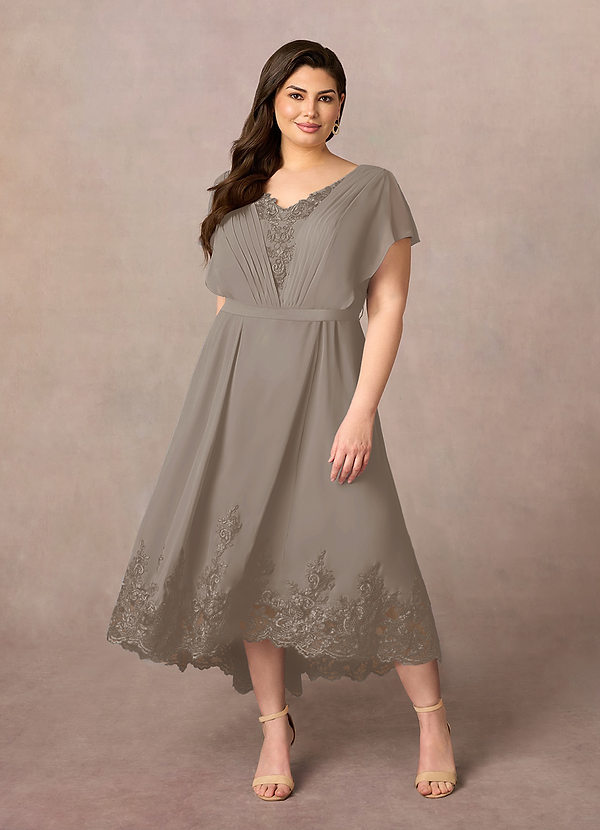 Azazie Palana Brautmutterkleider A-Linie Spitze Chiffon Kleid Taupe image1