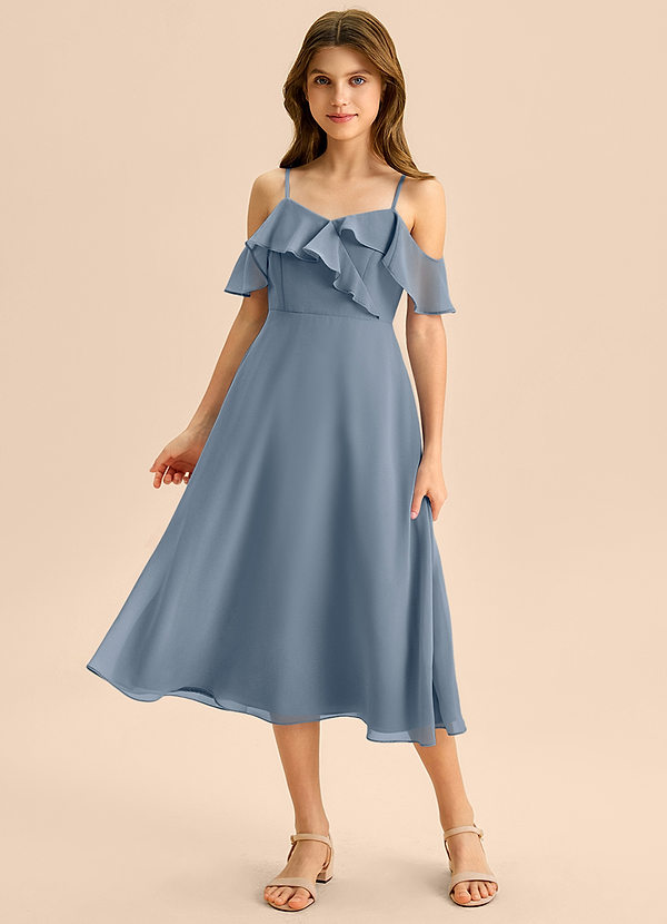 Azazie Kamilla Junior Abito A-Line in Chiffon a Spalla Scoperta Crepuscolo image1