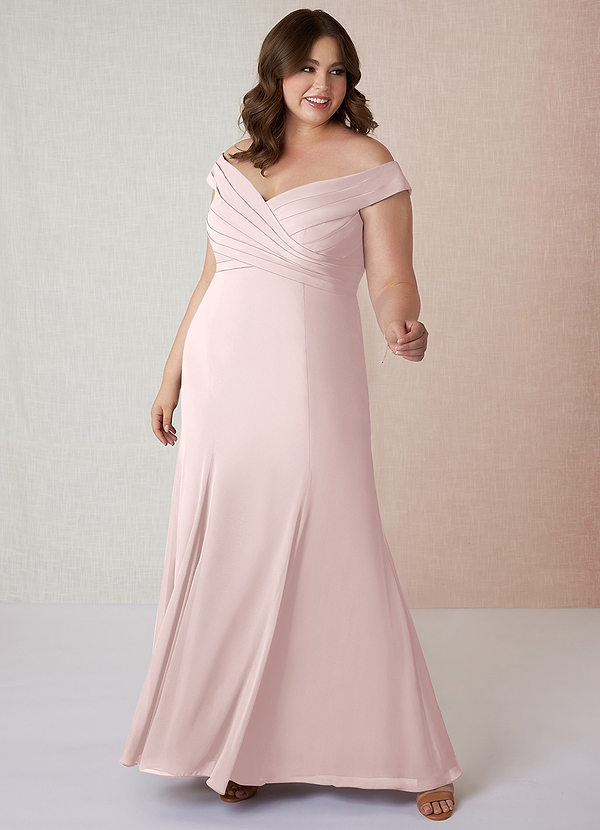 Azazie Lecia Vestidos Dama de Honor Vestido de Rosa Rubor de Gasa de Imperio Convertible con Plisado fuera del hombro image1
