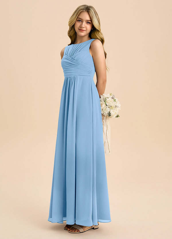 Azazie Skyla Junior Vestido de Azul Pálido de Gasa de Corte en A con Plisado image1