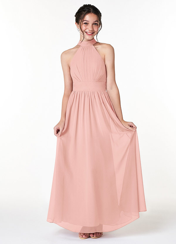 Azazie Iman Junior Rosette A-Line Pleated Chiffon Dress image1