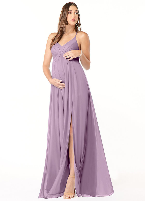 Azazie Annabelle Vestidos de dama de honor de maternidad Vestido de Corte En A Cuello en V plisado Hasta el suelo Malla image1