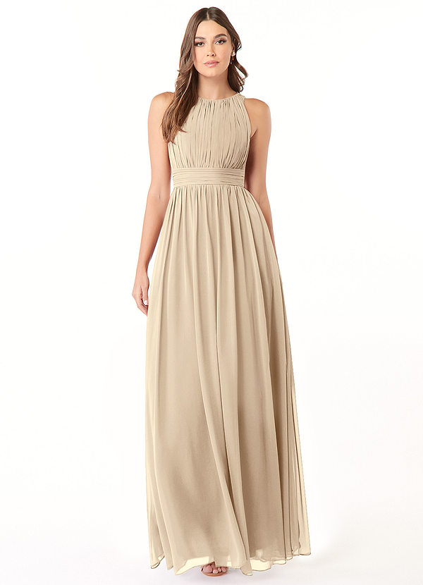 Azazie Luz Bridesmaid Dresses Champagne A-Line Lace Chiffon Dress image1