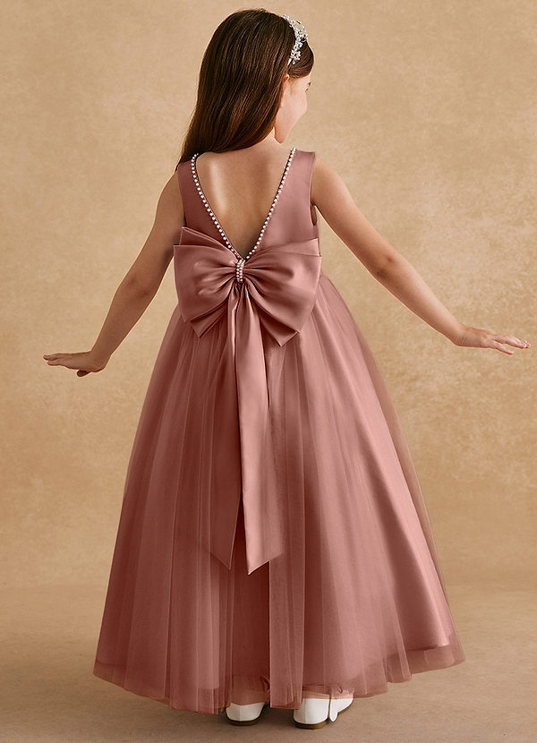 Azazie Cookie Robes de Fillette d'Honneur Robe Trapèze en Tulle Arc Rose De Cèdre image1