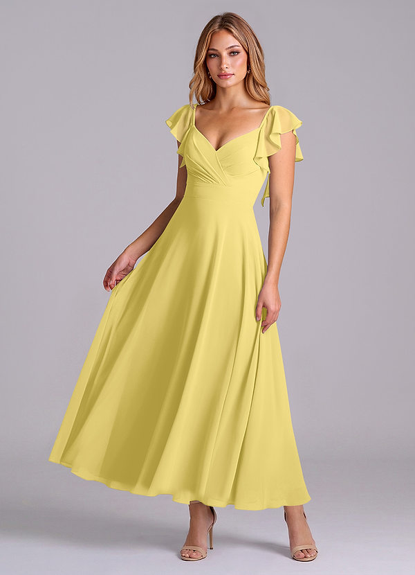 Azazie Leilani Bridesmaid Dresses Canary A-Line Ruched Chiffon Dress image1