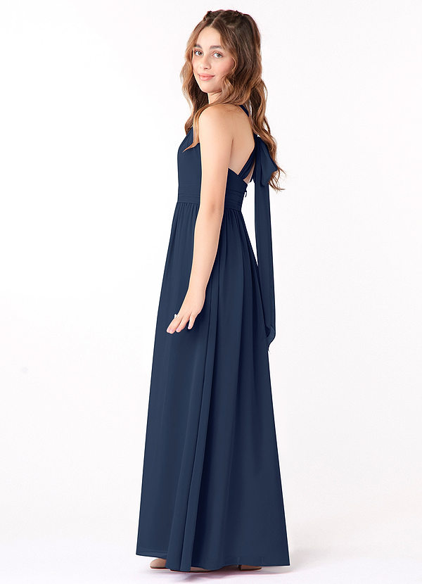 Azazie Jaylah Junior Dark Navy A-Line Ruched Chiffon Dress image1
