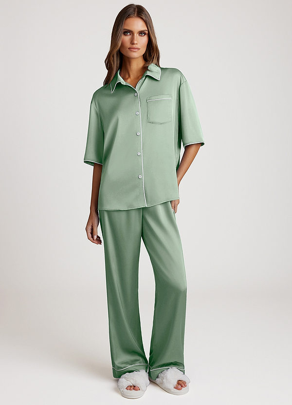 front Agave Contrast-trimmed Pajama Set