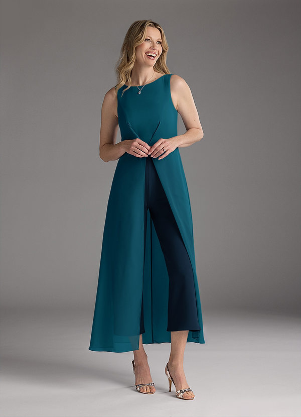 Azazie Anitta Mother of the Brides Dresses Ink Blue Dark Navy Jumpsuit/Pantsuit Pleated Stretch Crepe Dress image1