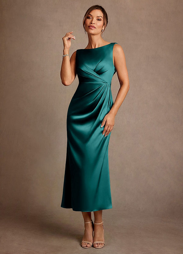 Azazie Mazhe Suknie dla Matki Panny Młodej Linia A Pofałdowany Satyna elastyczna Długość herbaty Sukienka image1