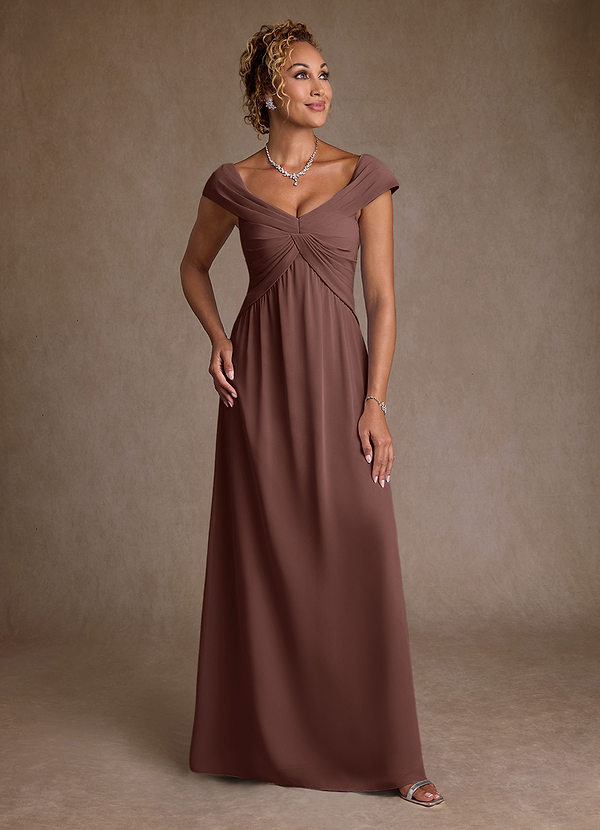 Azazie Myrtle Robe Mère de la Mariée & du Marié Robe Trapèze en Mousseline de soie Plissée Expresso image1