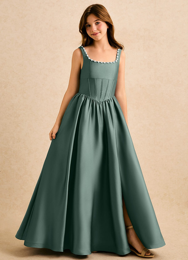 Azazie Enid Girls Formal Blumenkinder Kleider A-Linie Mit Perlen Stretch-Satin Kleid Seemoos image1