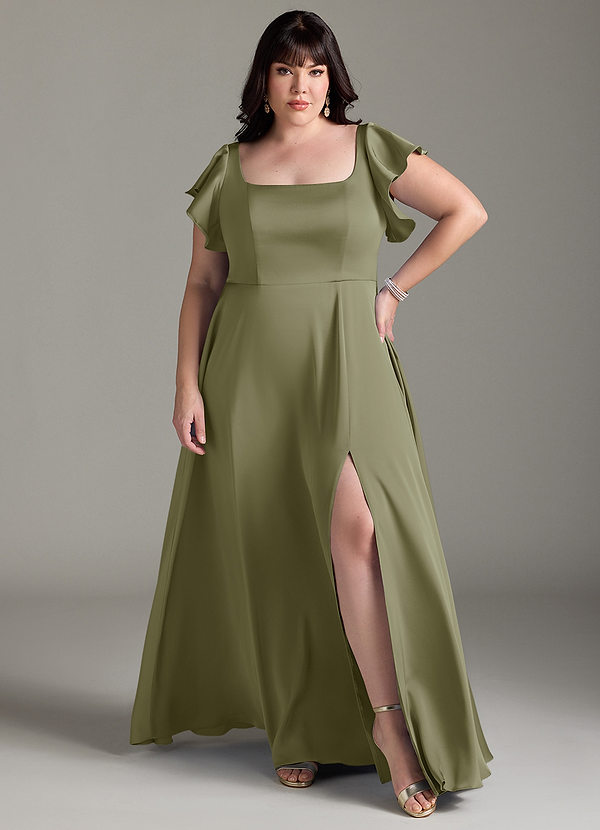 Azazie Bondi Bridesmaid Dresses Pistachio A-Line Bow Stretch Satin Dress image1