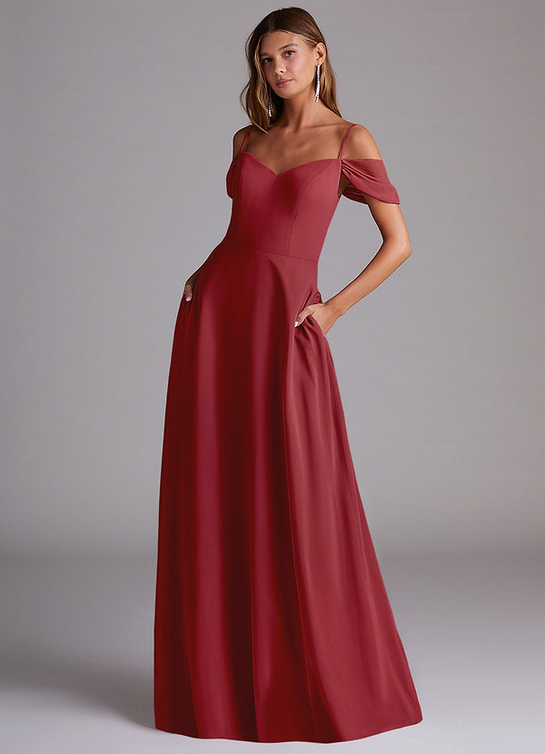 Azazie Marley Bridesmaid Dresses Pomegranate A-Line Off the Shoulder Chiffon Convertible Dress image1