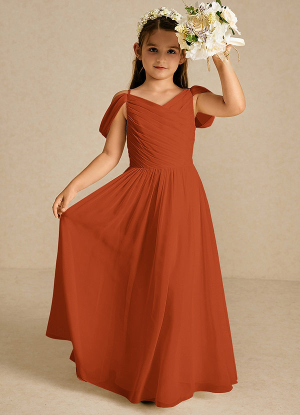Azazie Chelle Robes de Fillette d'Honneur Robe Trapèze en Mousseline de soie Plissée Paprika image1