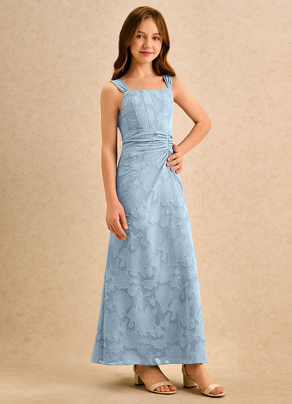 Azazie Brookie Girls Formal Vestidos de Niña de Flores Vestido de Azul Cielo de Devorado Floral de Corte en A con Sin mangas image1