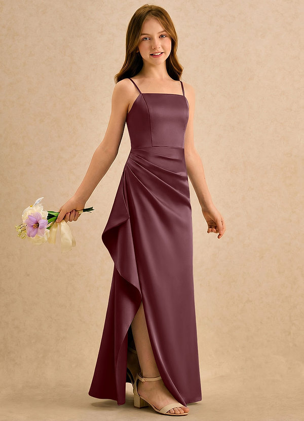 Azazie Cannoli Girls Formal Blumenkinder Kleider A-Linie Plissee Stretch-Satin Kleid Sangria image1