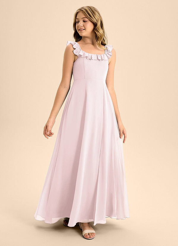 Azazie Callie Junior Abito A-Line in Chiffon Increspato Rosa Rossore image1