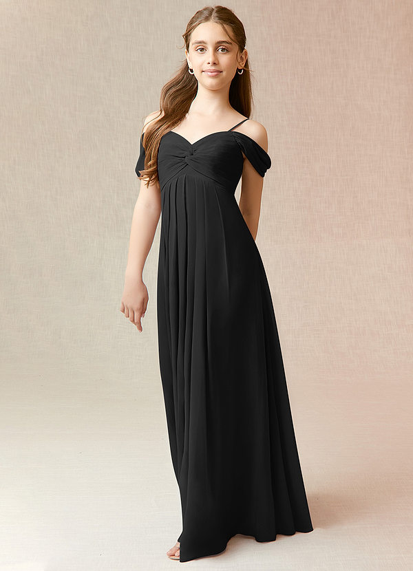 Azazie Kaitlynn Junior Black A-Line Off the Shoulder Chiffon Dress image1