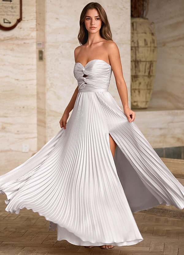 Ylura White A-line Pleated Prom Dress image1