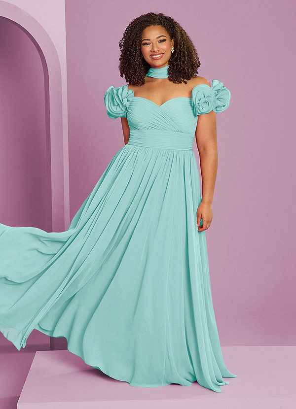 Barbie ♥ Azazie Bridesmaid Dresses Aqua A-Line Off the Shoulder Chiffon Convertible Dress image1