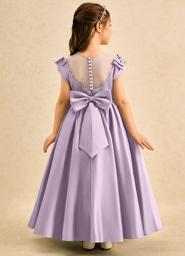 Azazie Toffee Abiti da Damigella Bambina Abito Stile Principessa in Raso Opaco Fiocco Lilla Glassato image1