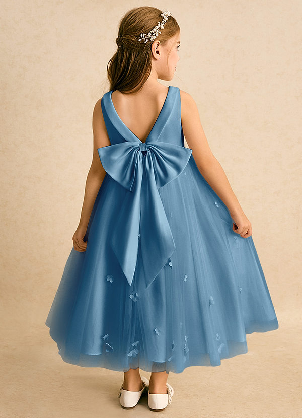 Azazie Angel Bloemenmeisjes Jurken Baljurk Jurk van Tule Boog Staal Blauw image1