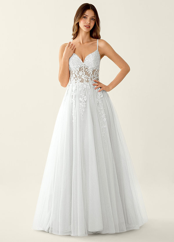 Mayami Blanco Vestido de fiesta de tul con bordado de lentejuelas y encaje image1