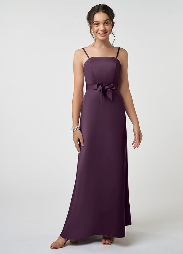 Azazie Anina Junior Robe Trapèze en Satin extensible Arc Prune image1