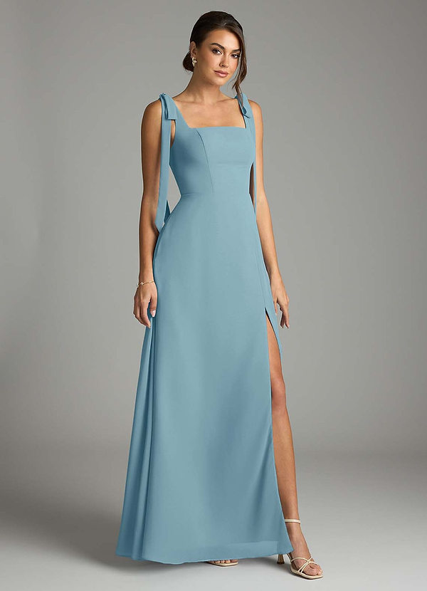 Azazie Debra Bridesmaid Dresses Moody Blue A-Line with Pockets Chiffon Convertible Dress image1