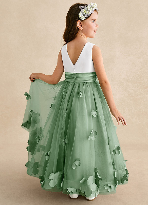 Azazie Vi Flower Girl Dresses Vestir Matchá de Tule de Linha A com Sem mangas image1