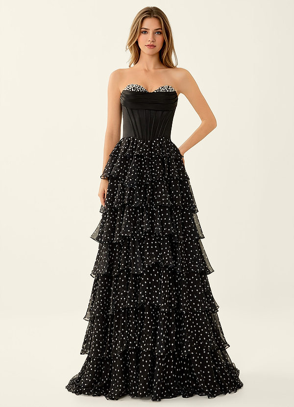 Malina Czarny Suknia balowa z gorsetem, sznurowanym na plecach i koralikami image1