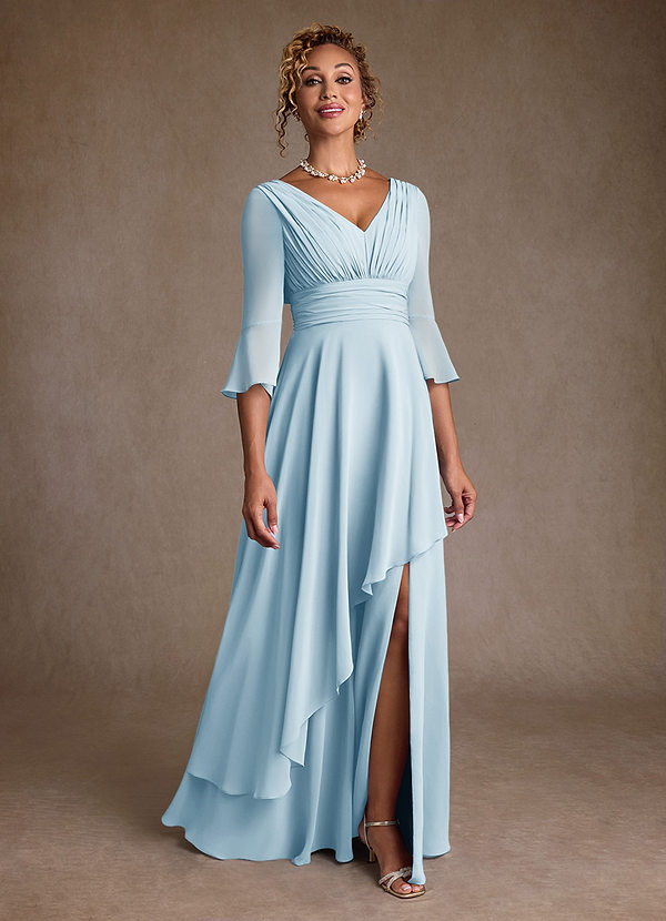 Azazie Eire Mother of the Brides Dresses Sky Blue A-Line Pleated Chiffon Dress image1