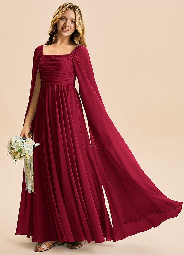 Azazie Calista Junior Burgundy A-Line Pleated Chiffon Dress image1