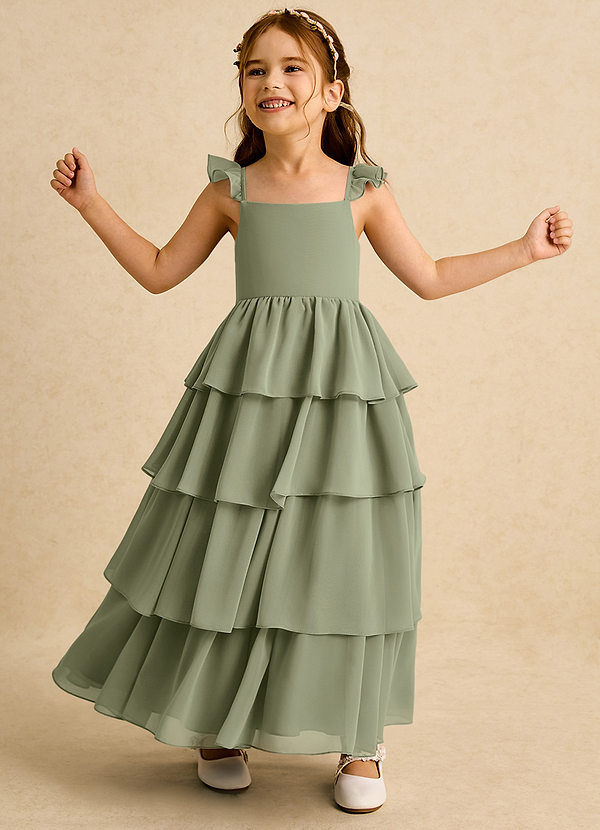 Azazie Boba 플라워 걸 드레스 A라인 스퀘어 네크라인 쉬폰 발목 길이 드레스 image1