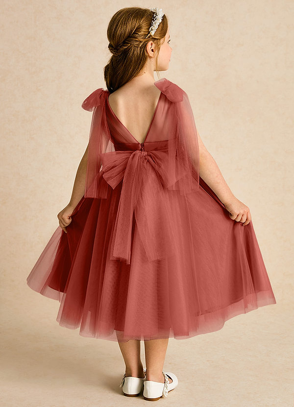 Azazie Dori Robes de Fillette d'Honneur Robe Trapèze en Tulle Rayé Terracotta image1