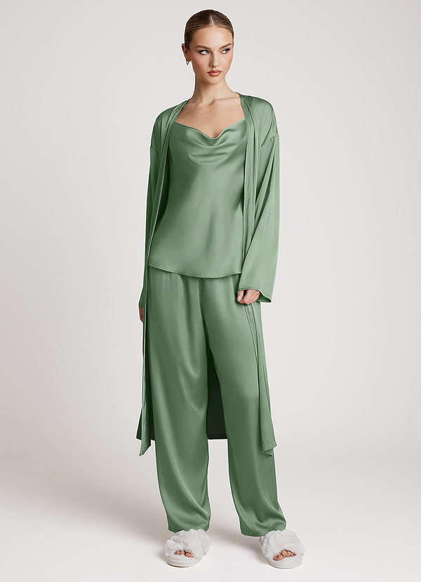 front Matcha Completo da notte in raso a maniche lunghe, 3 pezzi