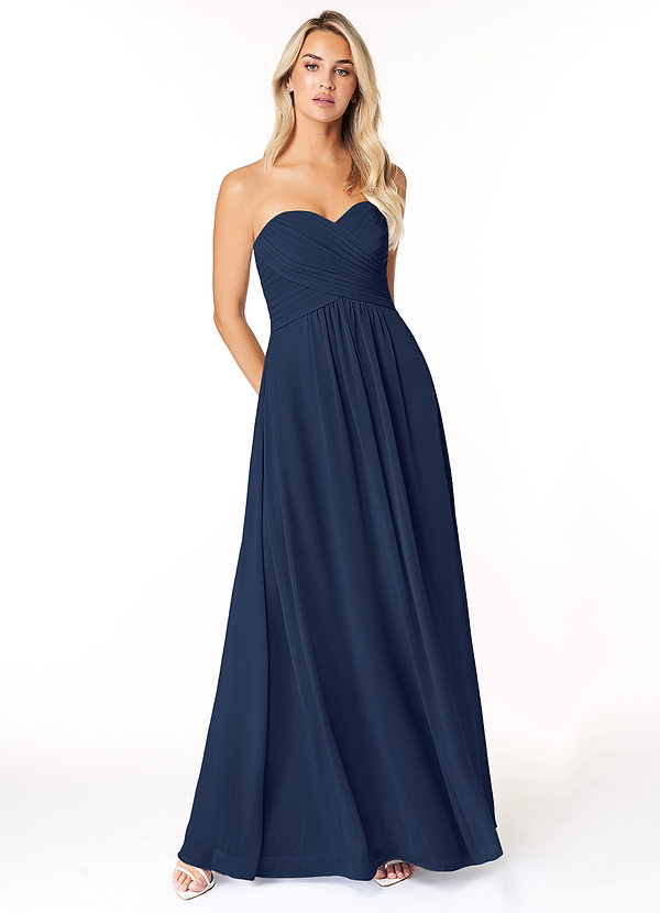 Azazie Yazmin Bridesmaid Dresses Dark Navy A-Line Sweetheart Neckline Chiffon Convertible Dress image1