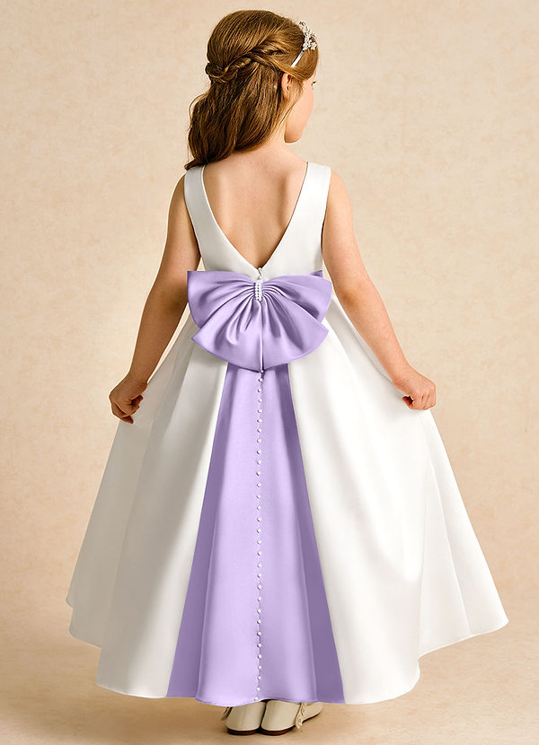 Azazie Cherry Flower Girl Dresses Ivory Lilac Ball-Gown Pleated Matte Satin Dress image1