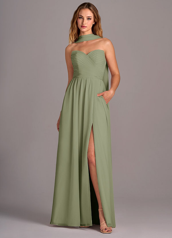 Azazie Joni Bridesmaid Dresses Pistachio A-Line Strapless Chiffon Convertible Dress image1