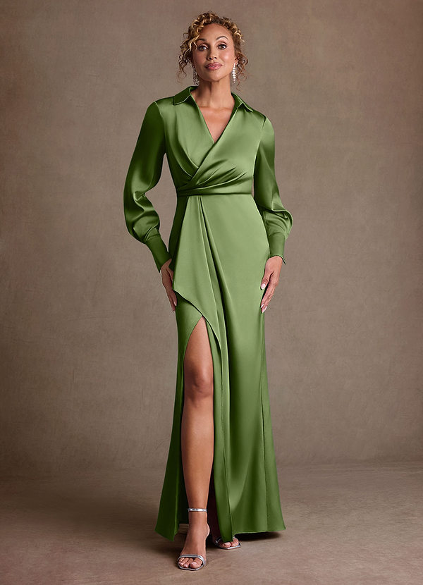 Azazie Jacinta Suknie dla Matki Panny Młodej Osłona Pofałdowany Satyna elastyczna Długość podłogi Sukienka image1