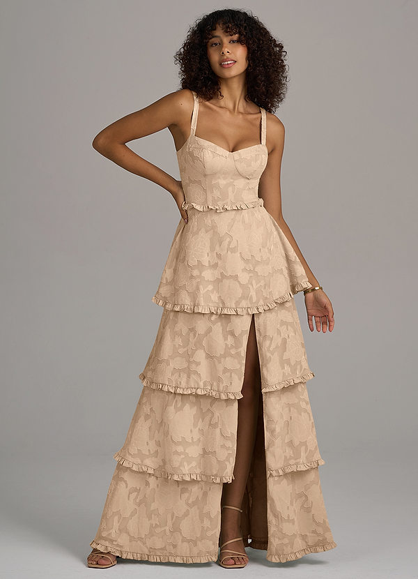 Azazie Romie Ready to Ship Champagne Floral Burnout Bridesmaid