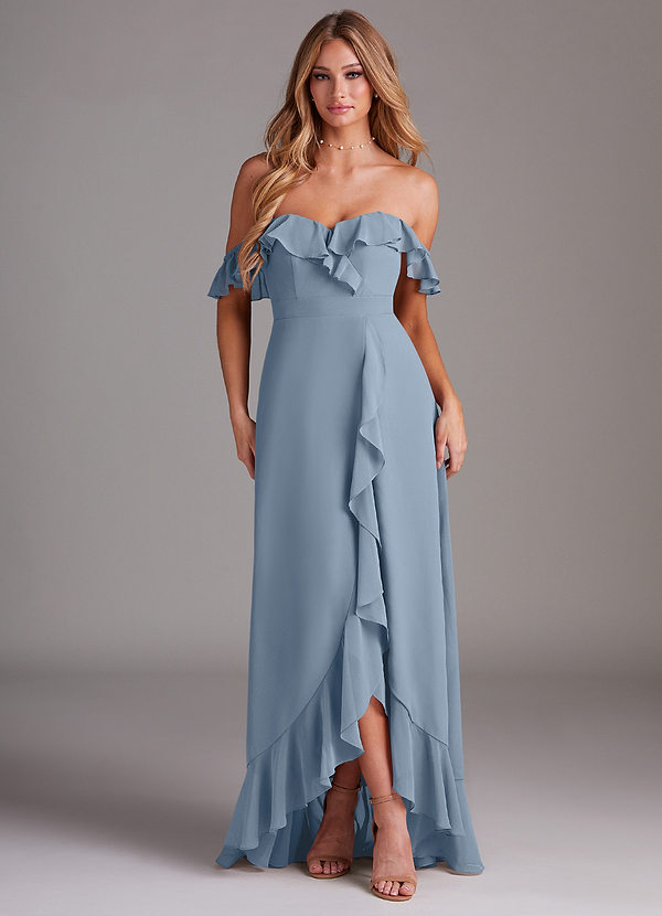Azazie Lyra Bridesmaid Dresses Dusty Blue A-Line Chiffon Convertible Dress image1
