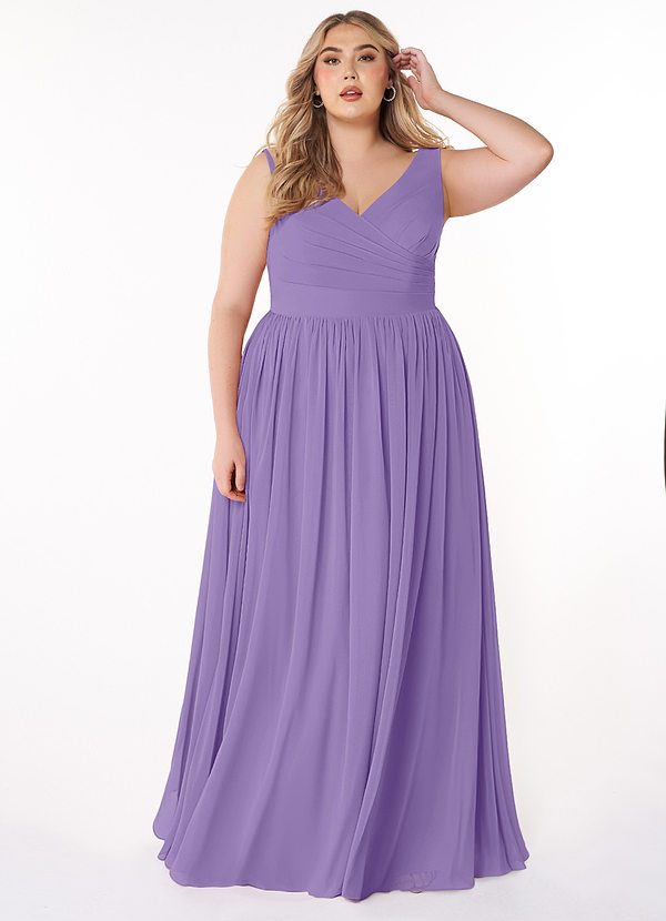 Azazie Keyla Vestidos Dama de Honor Vestido de Tahití de Gasa de Corte en A con Cuello en V Plisado image1